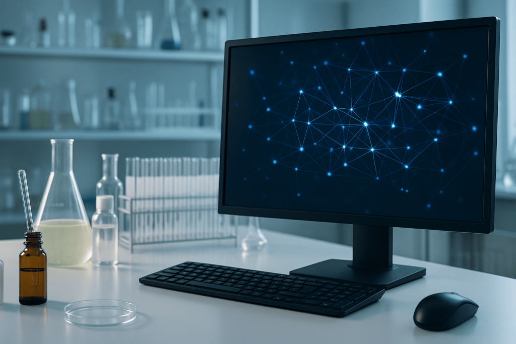 Immagine simbolica sull’impatto dell’intelligenza artificiale nella filiera cosmetica sostenibile: innovazione, tracciabilità e riduzione degli sprechi.